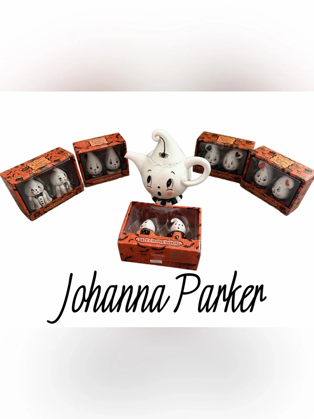 Rare Johanna Parker Halloween Luna teapot and S&P shaker bundle